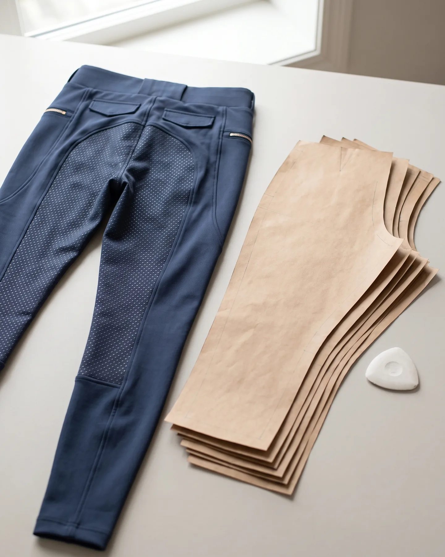 Patrons en papier gradués pour pantalon d’équitation et échantillon marine